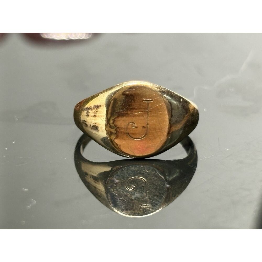 10K Yellow Gold Filled Oval Signet Ring Engraved Initial J Size 3.5 For Child - Picture 2 of 8